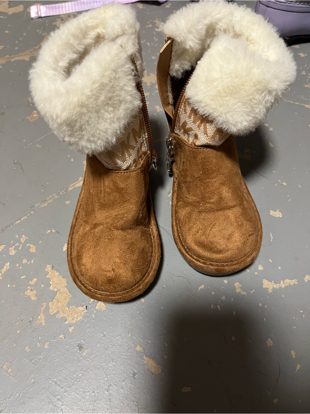 Michael Kors Kids Tan Suede Shearling Cuff Boots